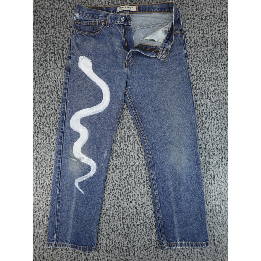 Levi's 505 Regular Fit Mens 32x30 Blue Good Hand Painted Snake Graphic Jeans
